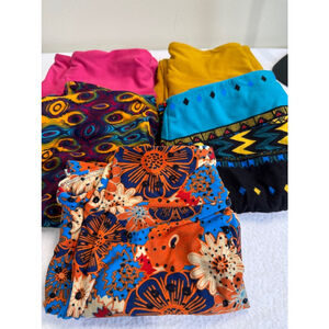 5 pairs LuLaRoe OS (2-10) 3 print/2 solid bright bold leggings gold pink blue